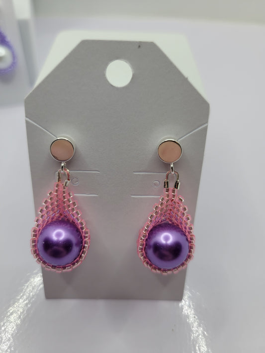 Seed bead pearl teardrop earring
