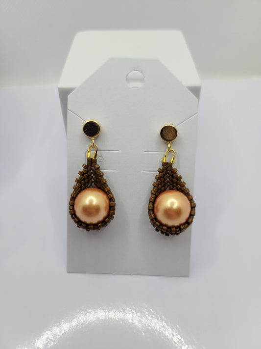 Seed bead pearl teardrop earrings