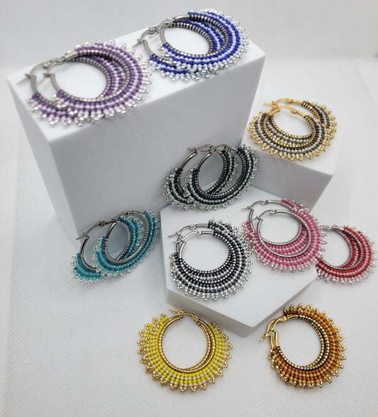 Seed bead hoop earrings.