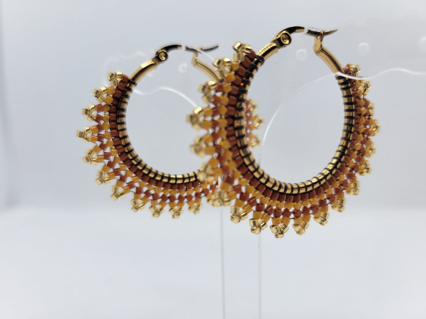 Seed bead hoop earrings.