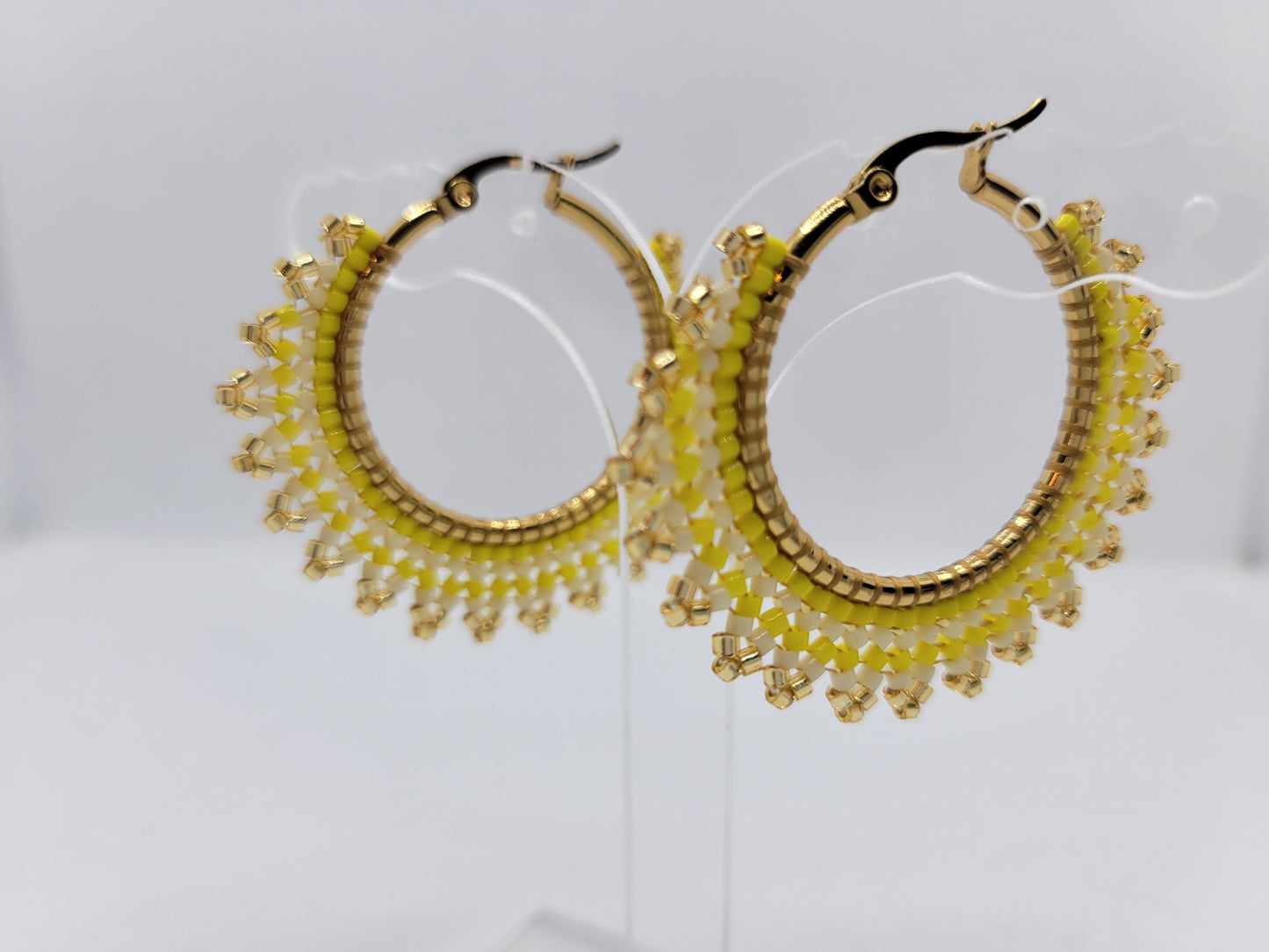 Seed bead hoop earrings.