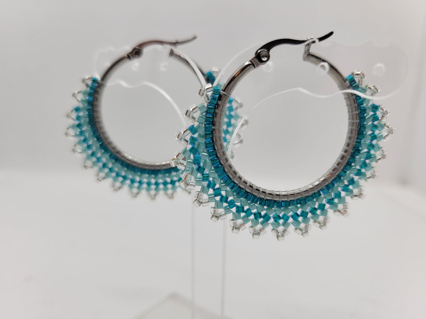 Seed bead hoop earrings.