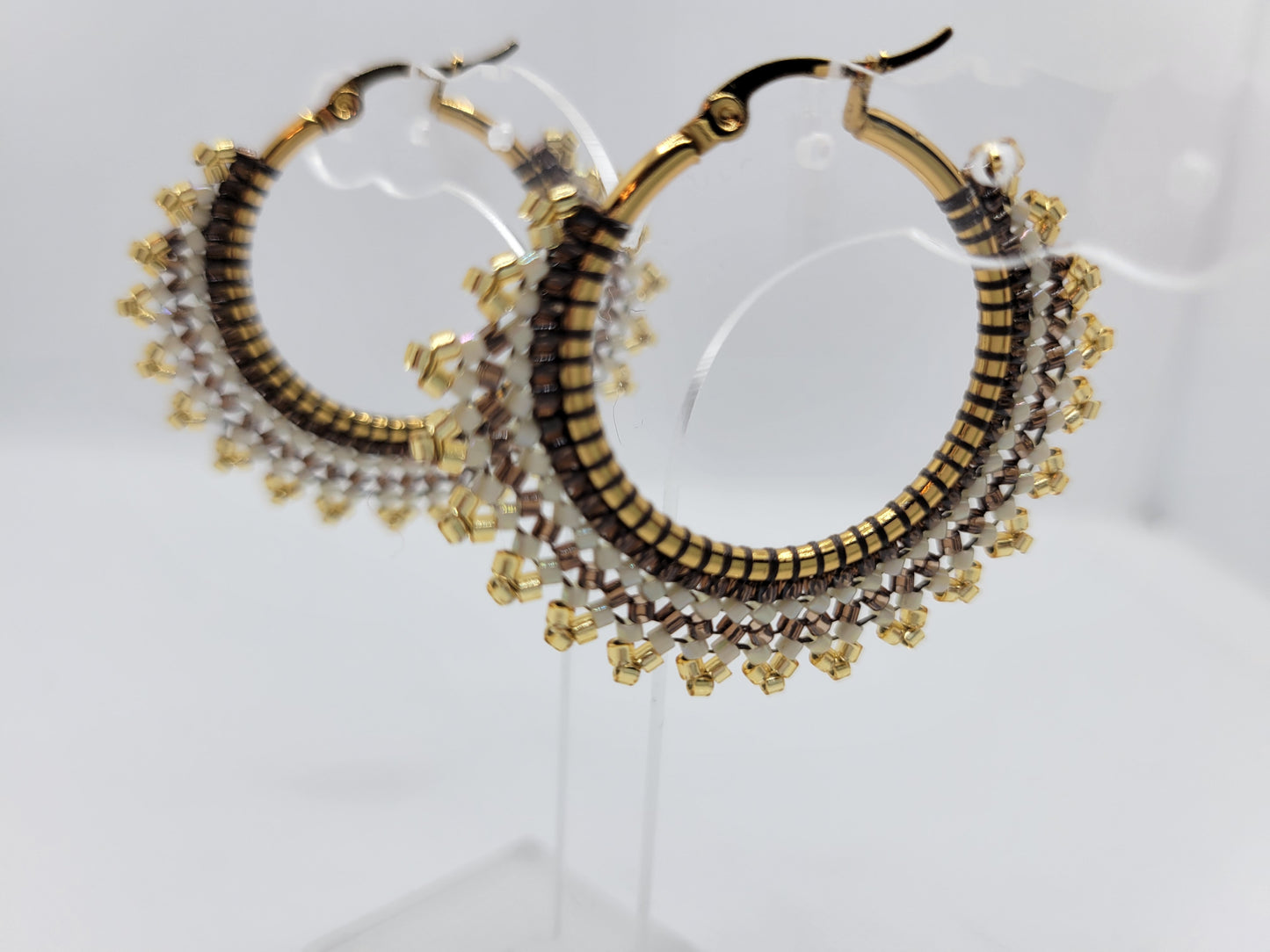Seed bead hoop earrings.