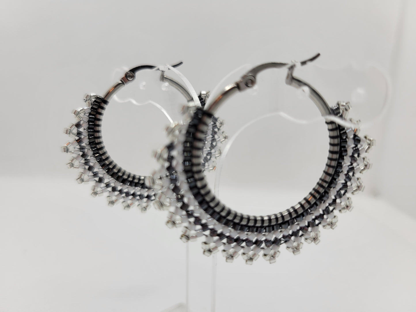 Seed bead hoop earrings.