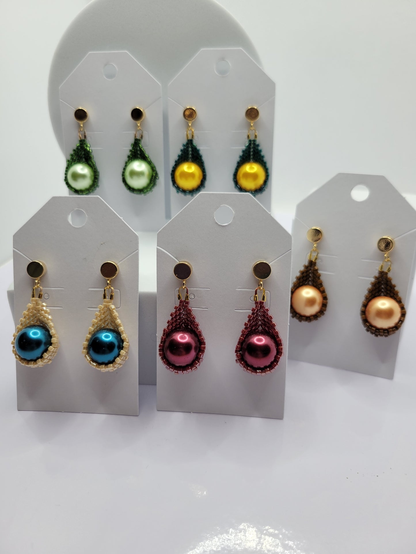 Seed bead pearl teardrop earrings
