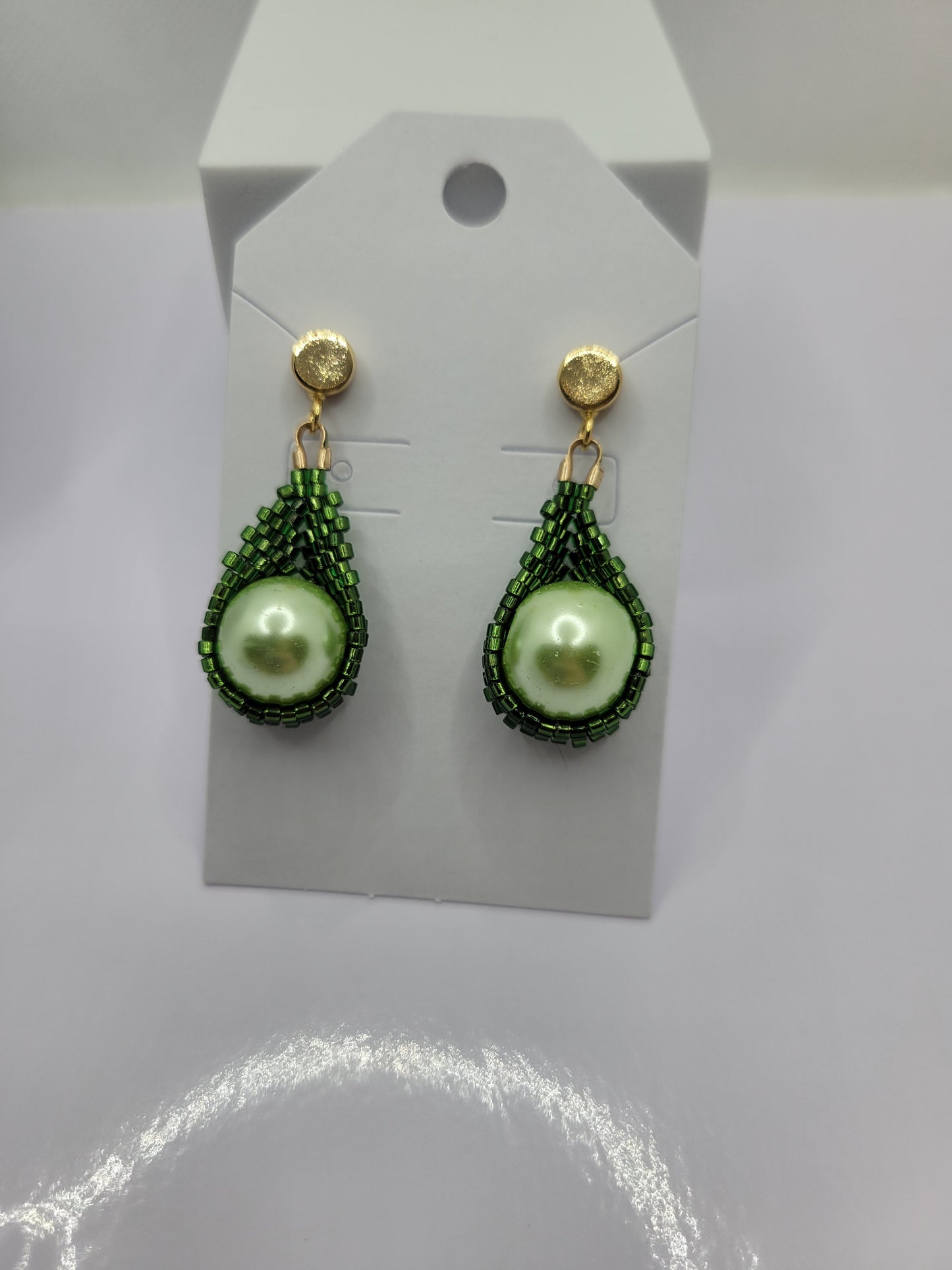 Seed bead pearl teardrop earrings