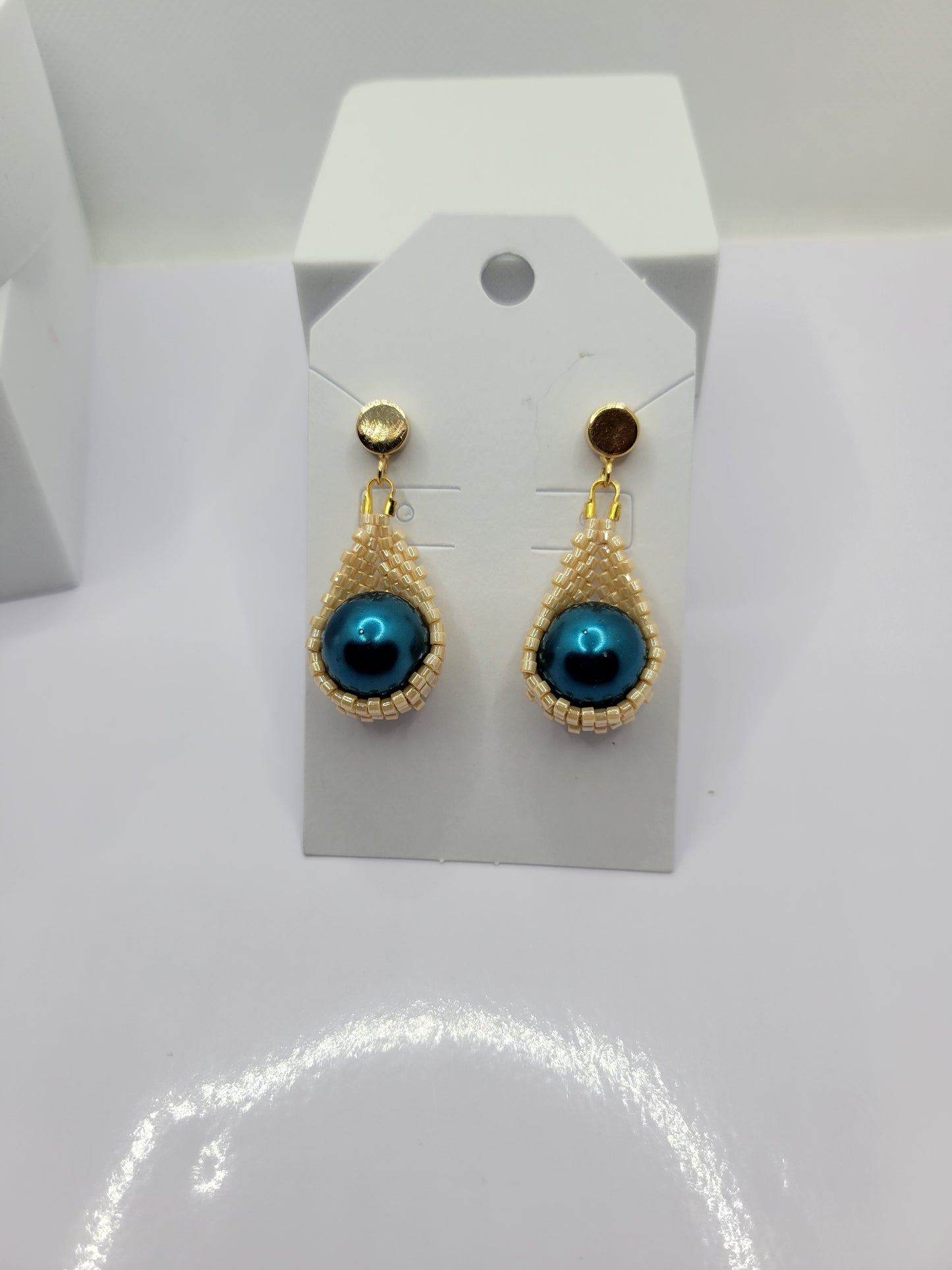 Seed bead pearl teardrop earrings