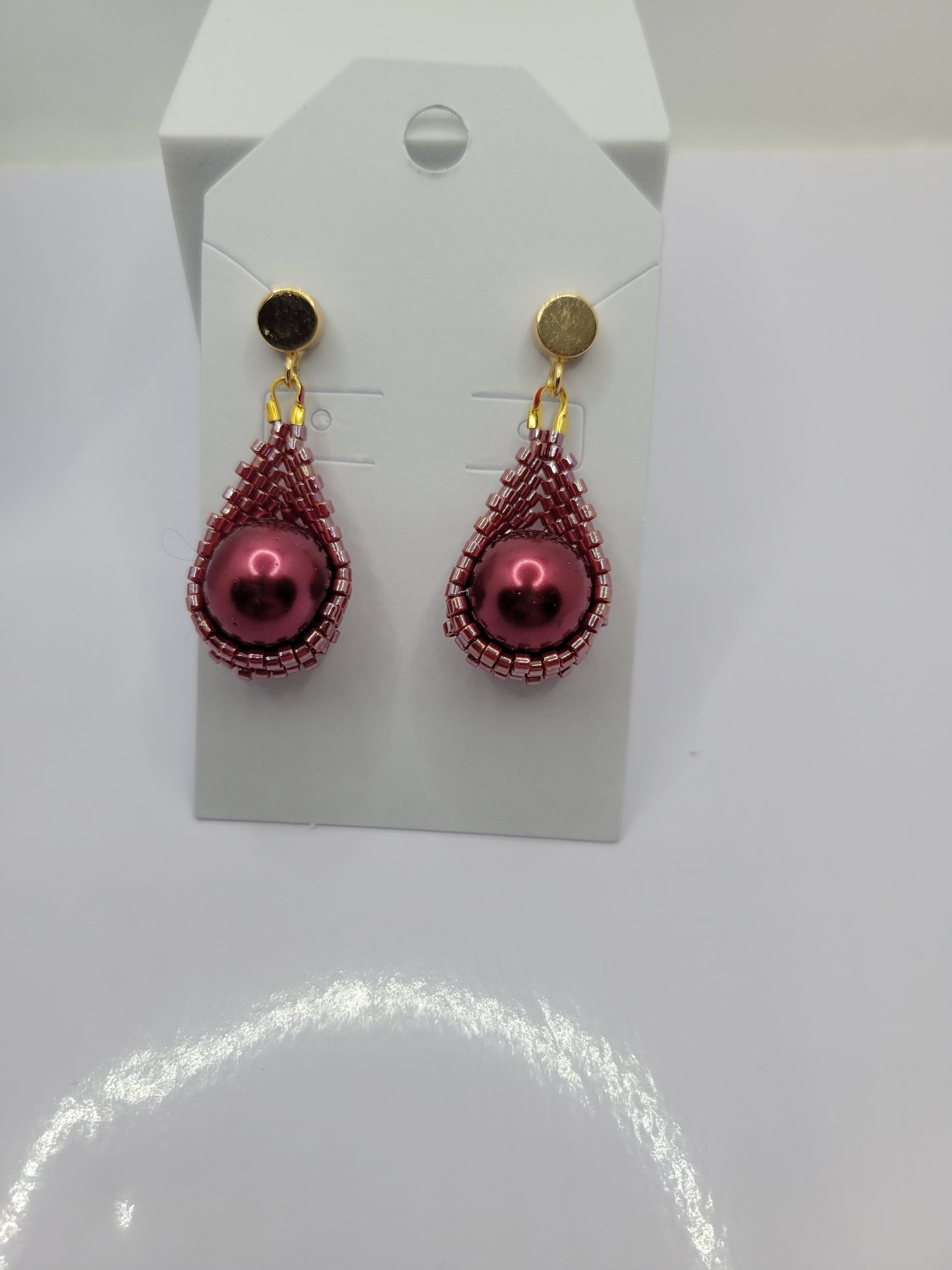 Seed bead pearl teardrop earrings