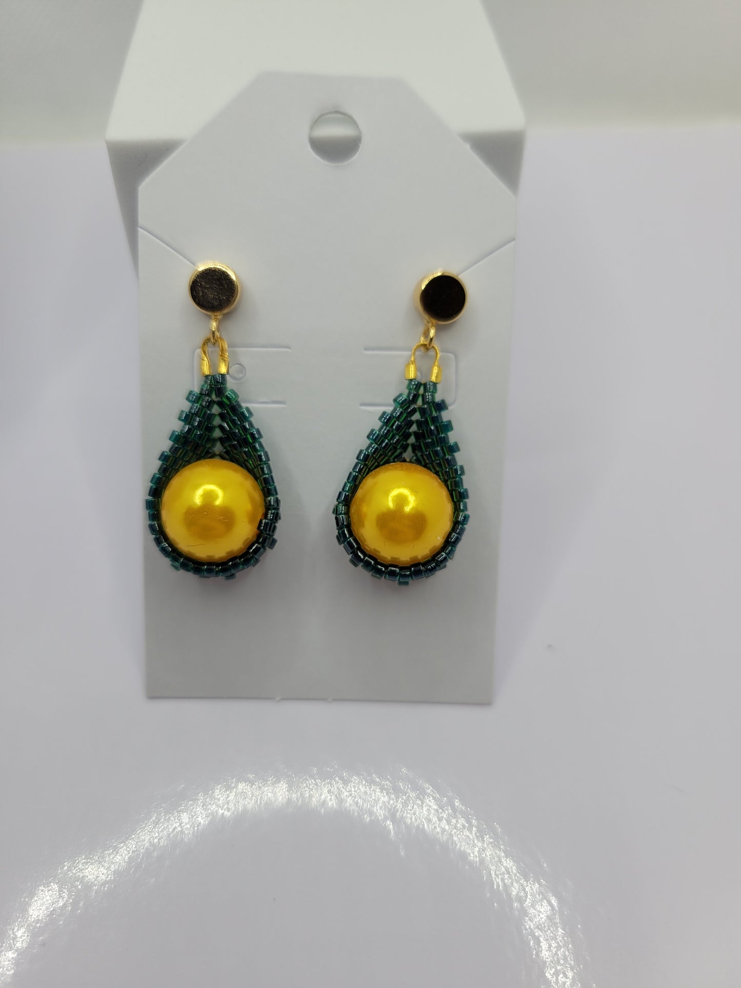 Seed bead pearl teardrop earrings