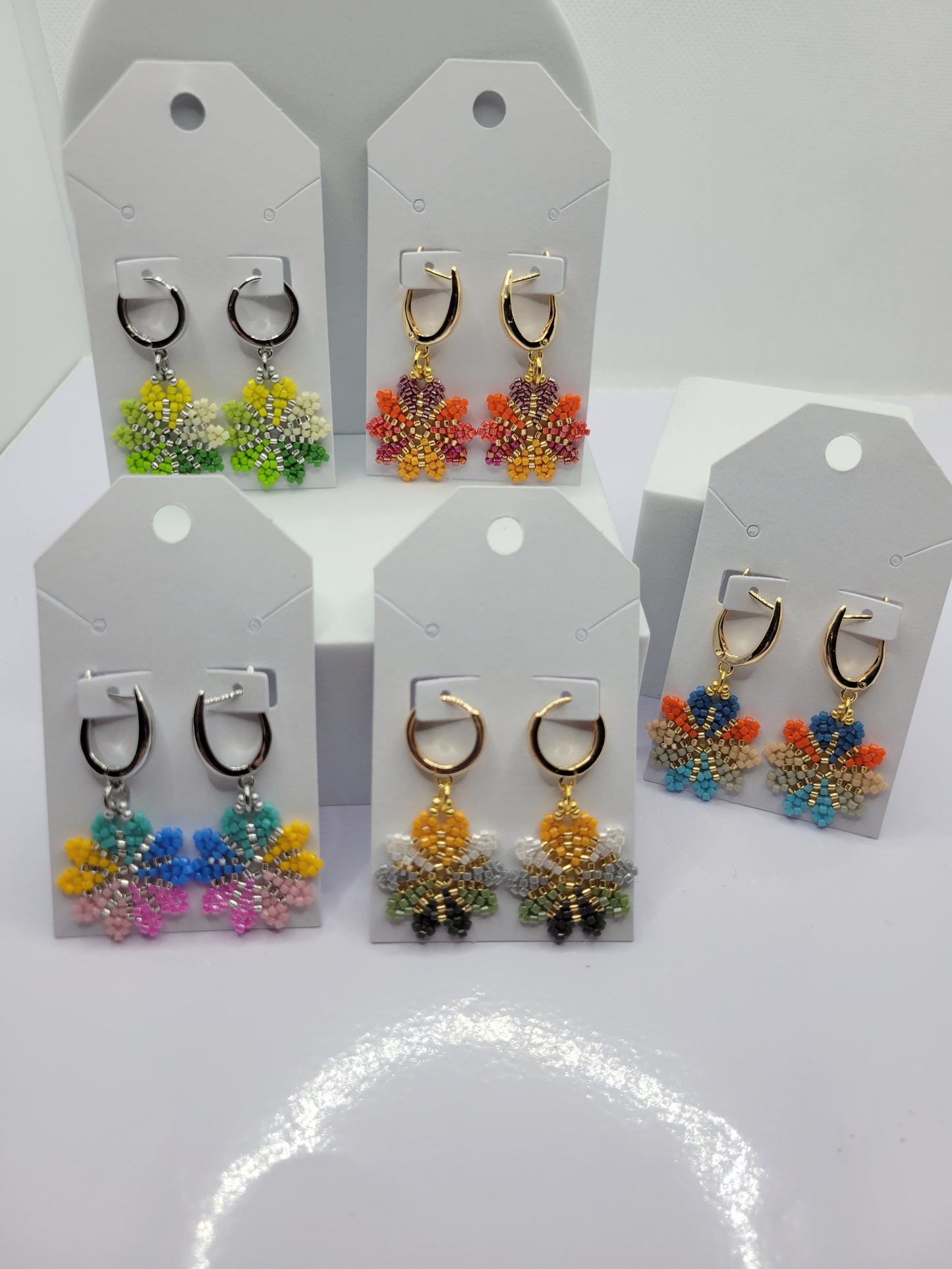 Seed bead pinwheel earrings